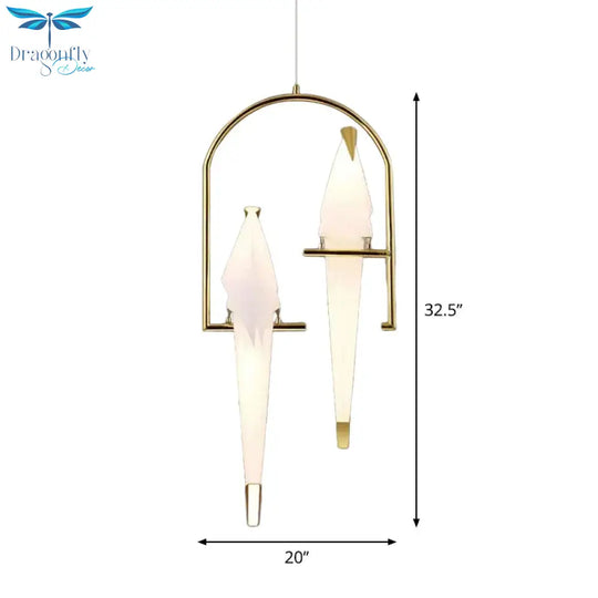 Nordic 1/2/3 - Bulb Ceiling Light White - Gold Round Pendant Kit With Plastic Crane Shade