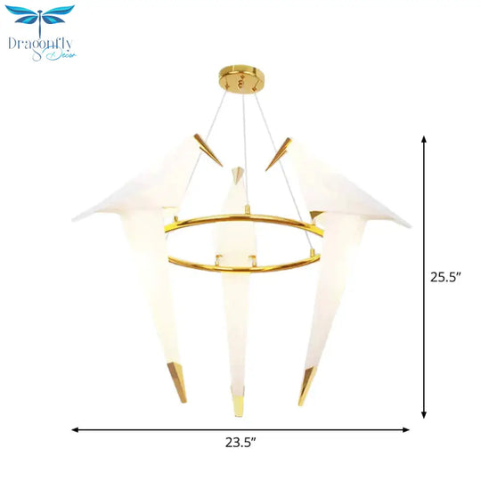Nordic 1/2/3 - Bulb Ceiling Light White - Gold Round Pendant Kit With Plastic Crane Shade
