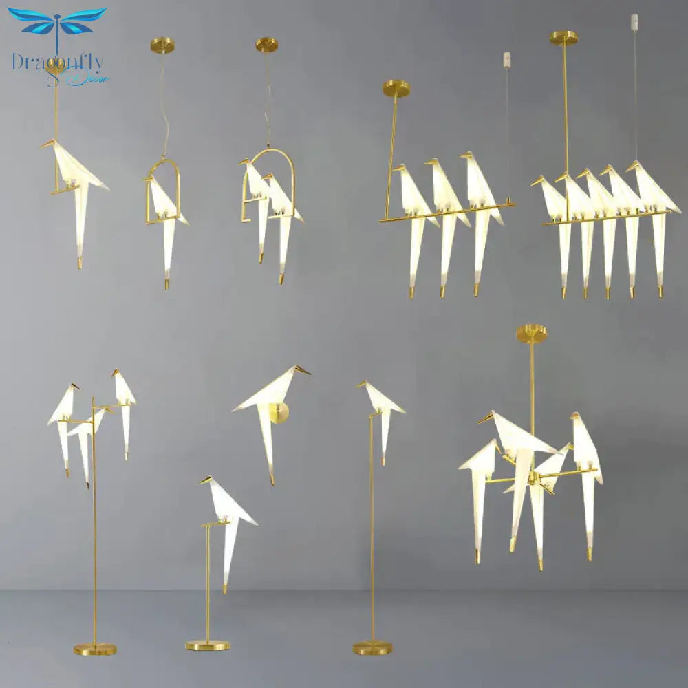 Nordic 1/2/3 - Bulb Ceiling Light White - Gold Round Pendant Kit With Plastic Crane Shade