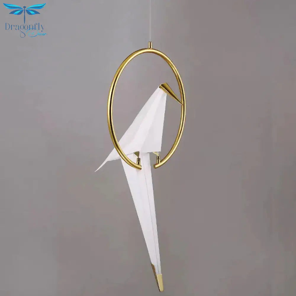 Nordic 1/2/3 - Bulb Ceiling Light White - Gold Round Pendant Kit With Plastic Crane Shade