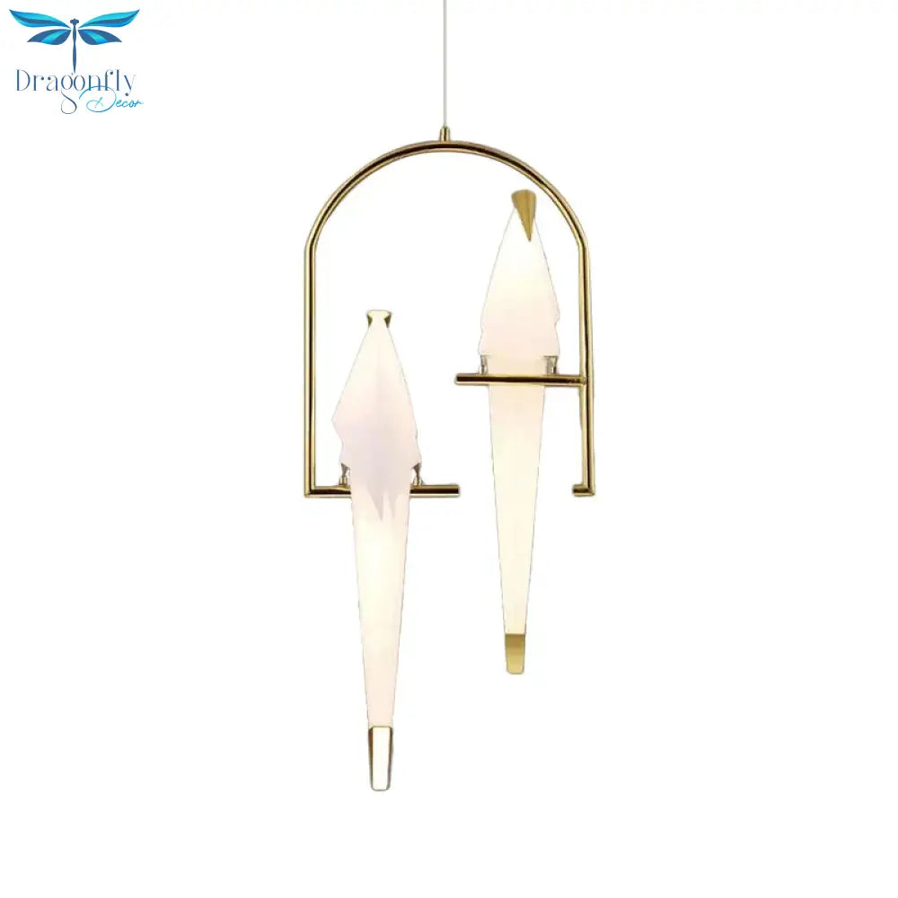Nordic 1/2/3 - Bulb Ceiling Light White - Gold Round Pendant Kit With Plastic Crane Shade