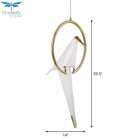 Nordic 1/2/3 - Bulb Ceiling Light White - Gold Round Pendant Kit With Plastic Crane Shade