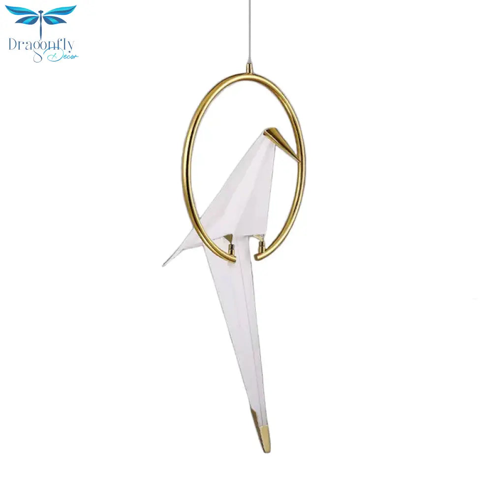 Nordic 1/2/3 - Bulb Ceiling Light White - Gold Round Pendant Kit With Plastic Crane Shade