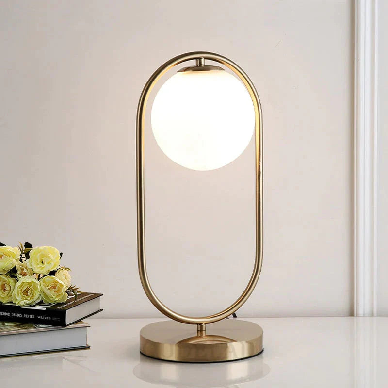 Nordic Art Deco Golden Body Table Lamp Metal Base Plate Modern Minimalist Frosted Glass Led Desk