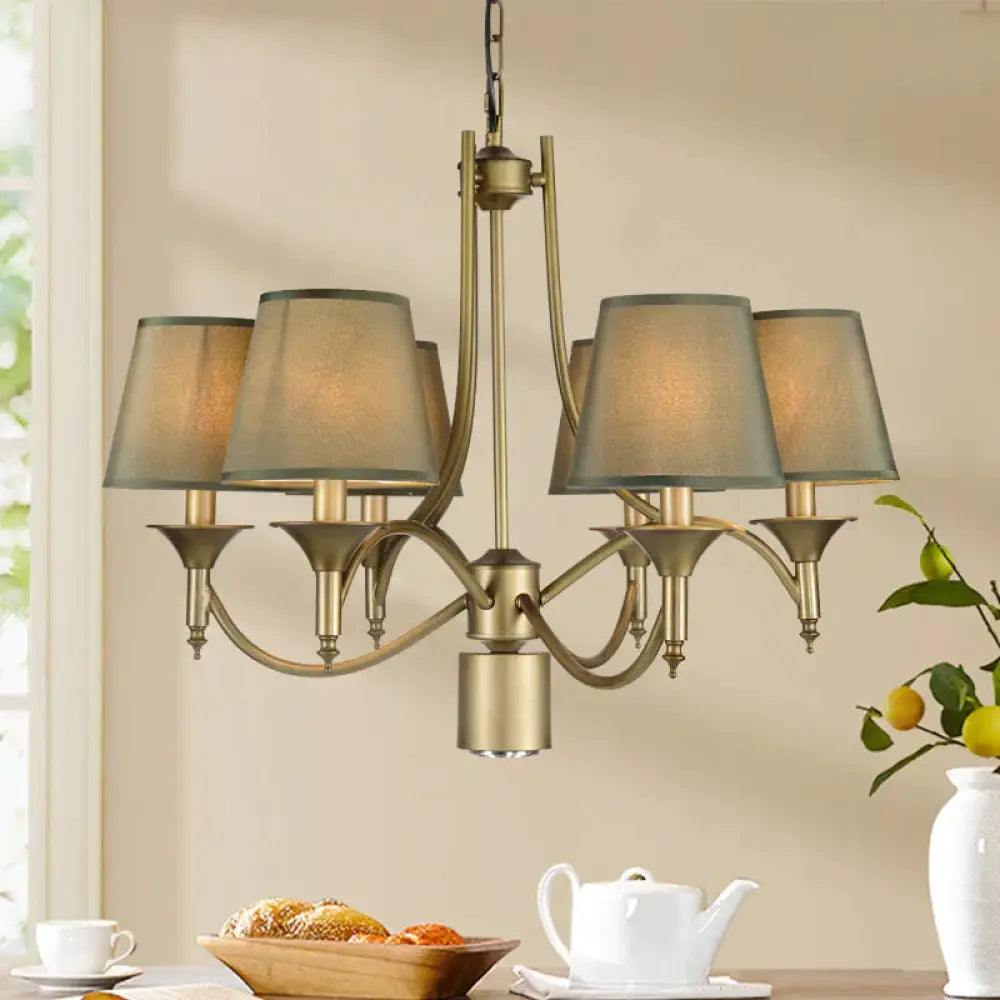 Nordic Empire Shade Chandelier Light Fixture 6 Lights White/Green/Army Green Fabric Hanging Ceiling
