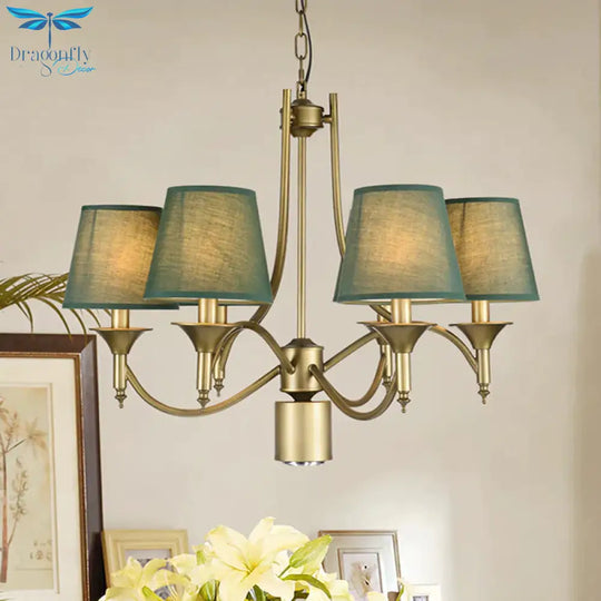 Nordic Empire Shade Chandelier Light Fixture 6 Lights White/Green/Army Green Fabric Hanging Ceiling