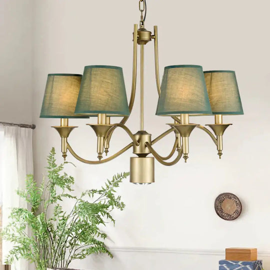 Nordic Empire Shade Chandelier Light Fixture 6 Lights White/Green/Army Green Fabric Hanging Ceiling