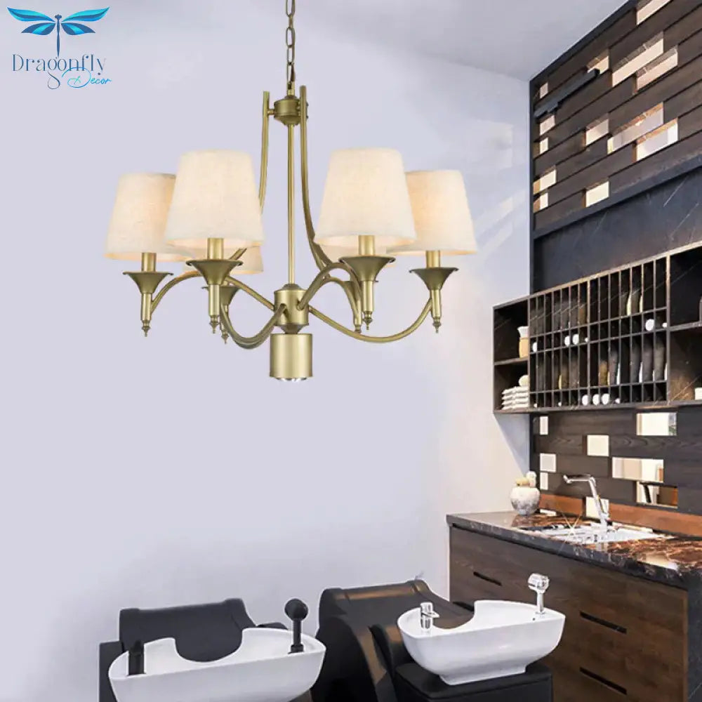 Nordic Empire Shade Chandelier Light Fixture 6 Lights White/Green/Army Green Fabric Hanging Ceiling