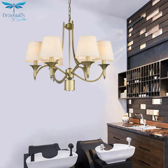 Nordic Empire Shade Chandelier Light Fixture 6 Lights White/Green/Army Green Fabric Hanging Ceiling