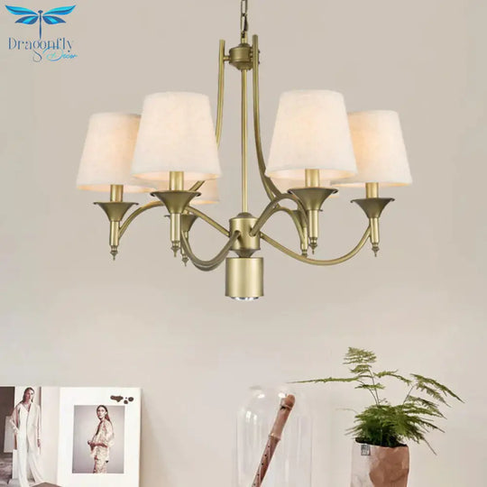 Nordic Empire Shade Chandelier Light Fixture 6 Lights White/Green/Army Green Fabric Hanging Ceiling