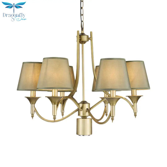 Nordic Empire Shade Chandelier Light Fixture 6 Lights White/Green/Army Green Fabric Hanging Ceiling