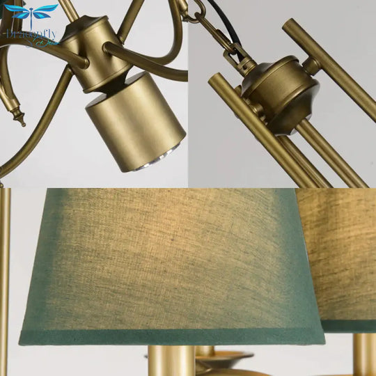 Nordic Empire Shade Chandelier Light Fixture 6 Lights White/Green/Army Green Fabric Hanging Ceiling