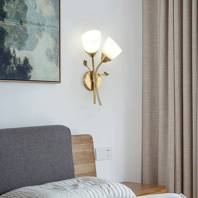 Nordic Flower Living Room Stairs Bedroom Bedside Copper Wall Lamp Lamps