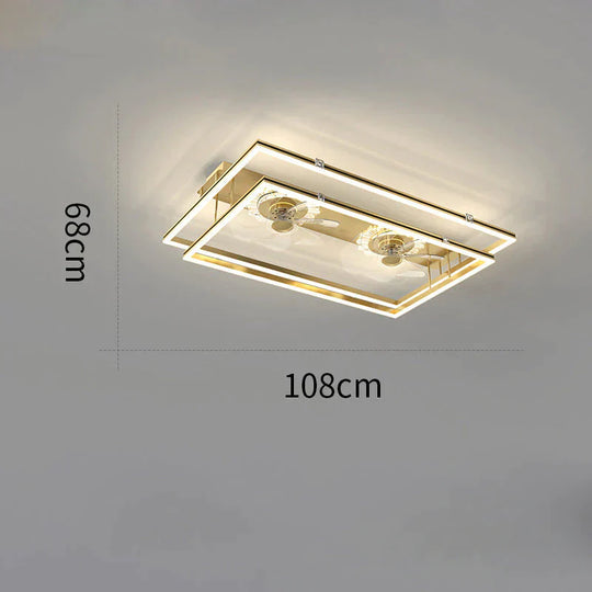 Nordic Light Luxury Fan Living Room Square Ceiling Lamp Simple Dining Bedroom Gold / D Stepless