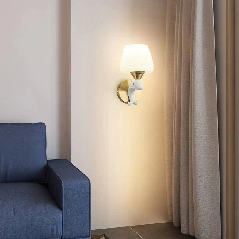 Nordic Minimalist Dolphin Bedside Copper Wall Lamp Lamps
