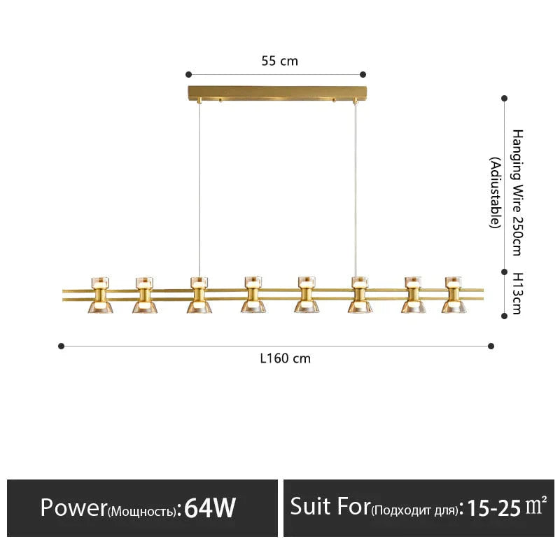Nordic Modern Minimalist Light Luxury Bar Led Strip Lamp Kitchen Island Table Light Fixture Gold -