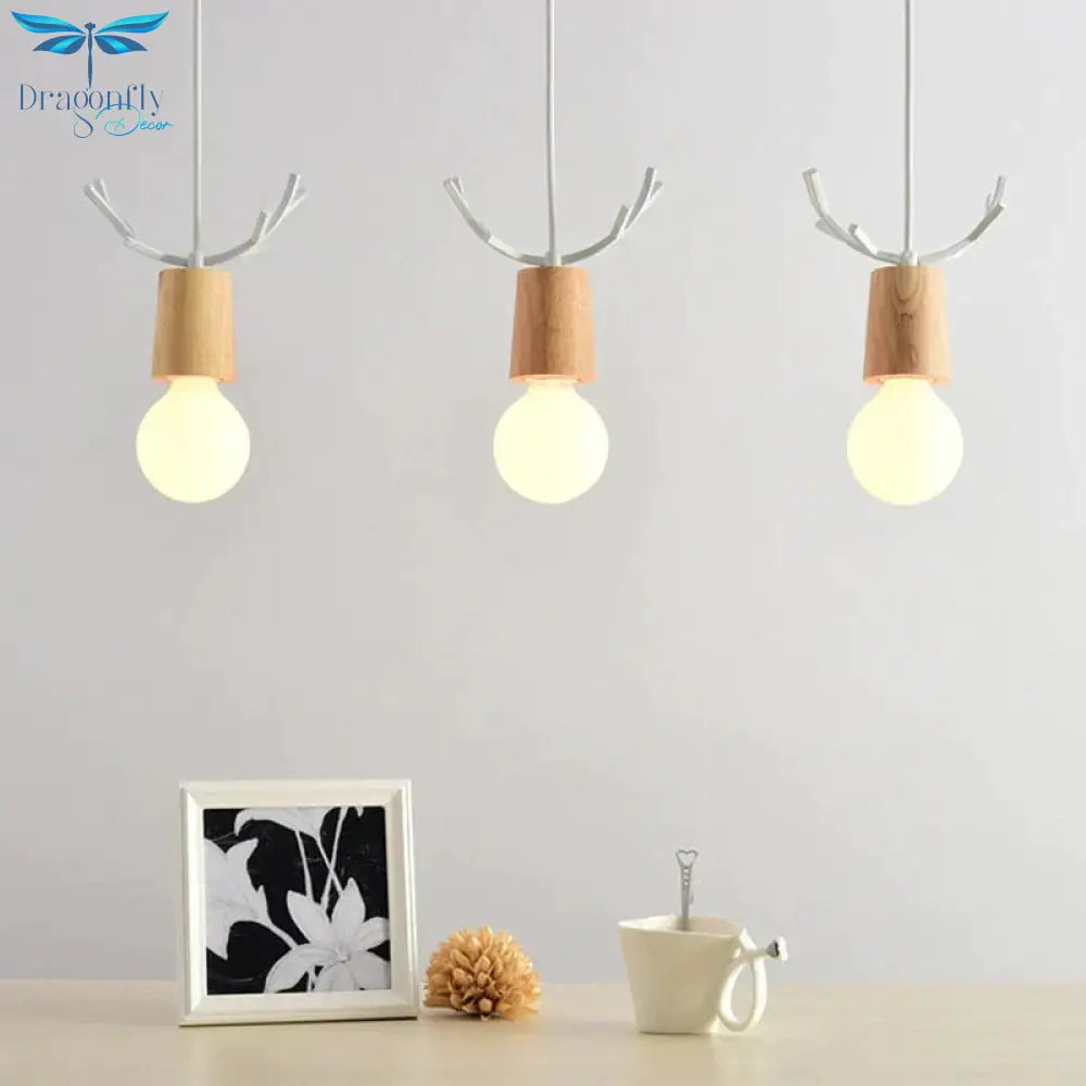 Nordic Modern Simple Wood Little Antlers Pendant Lights Restaurant Dining Table Kitchen Bed