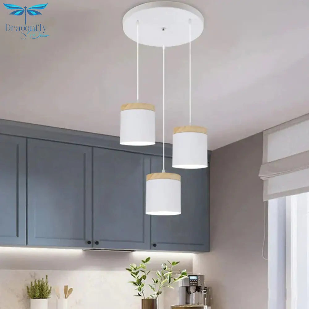Nordic Modern Wood Aluminum E27 Pendant Lights Living Room Dining Bedside Table Decorative Lighting