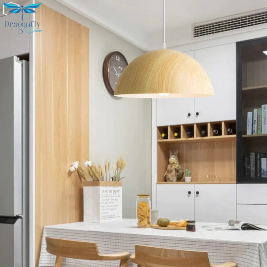 Nordic Modern Wood Grain Spray Paint Aluminum Pendant Lights Living Room Dining Desk Bedside