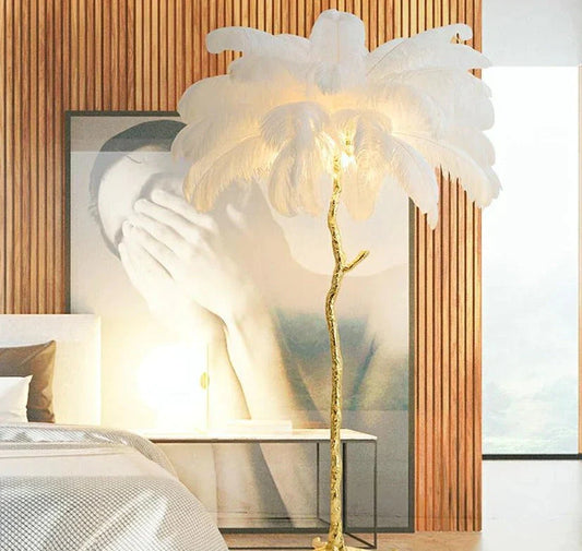 Nordic Ostrich Feather Floor Lamp Stand Light Copper Modern Interior Lighting Decor Home Lights