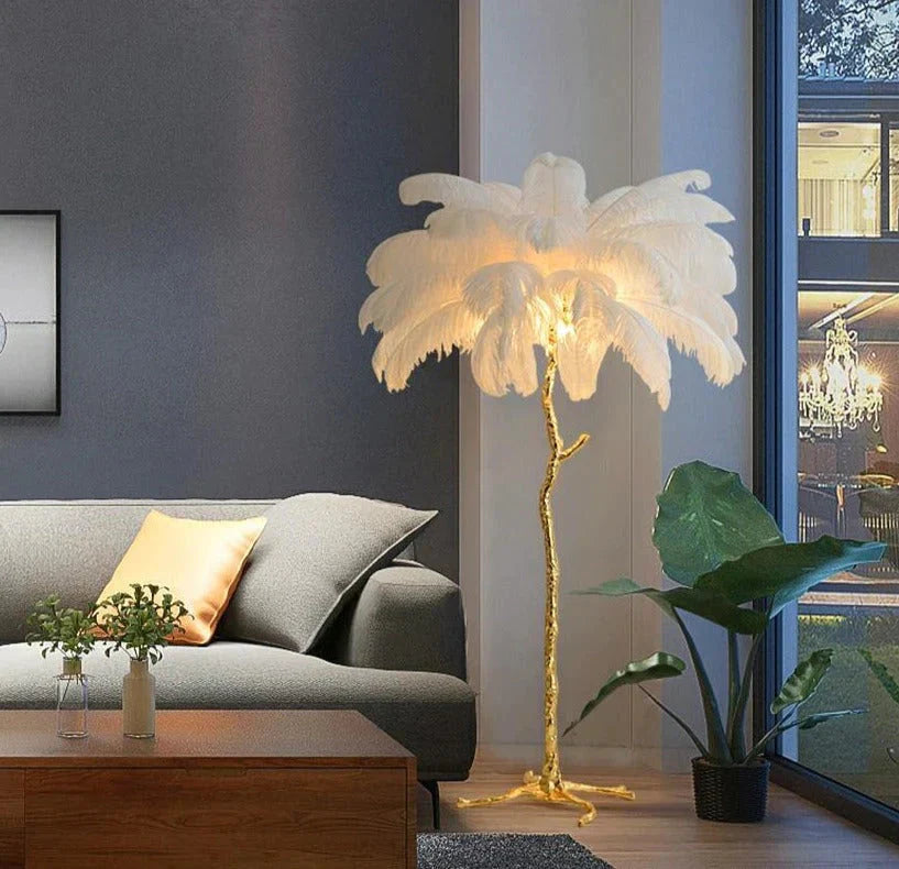 Nordic Ostrich Feather Floor Lamp Stand Light Copper Modern Interior Lighting Decor Home Lights