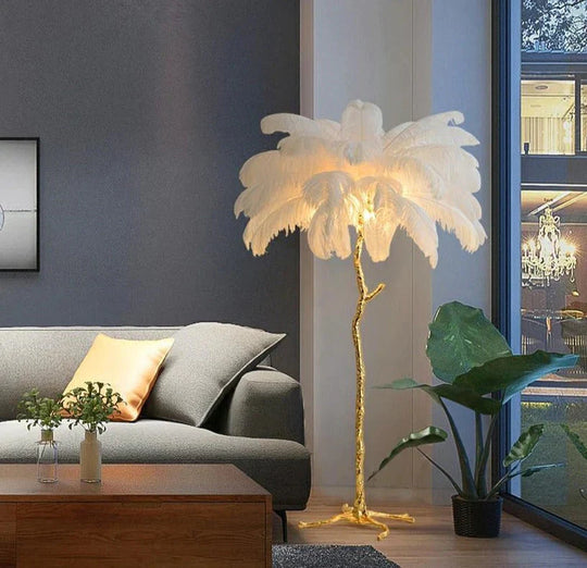 Nordic Ostrich Feather Floor Lamp Stand Light Copper Modern Interior Lighting Decor Home Lights