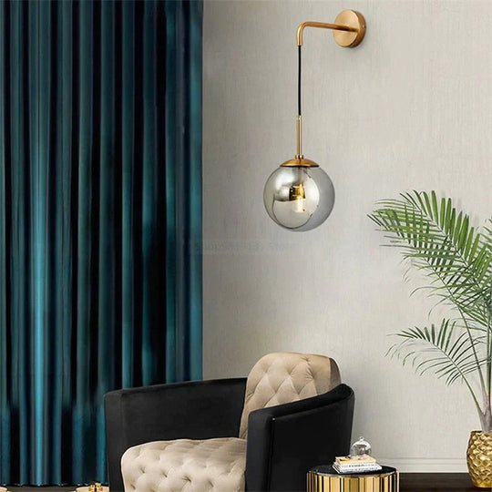 Nordic Retro Modern Glass Ball Wall Lamps For Bedside Living Room Corridor Staircase Lighting Lamp