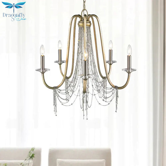 Nordic Starburst Hanging Chandelier Crystal 5 Bulbs Suspension Light In Gold For Living Room