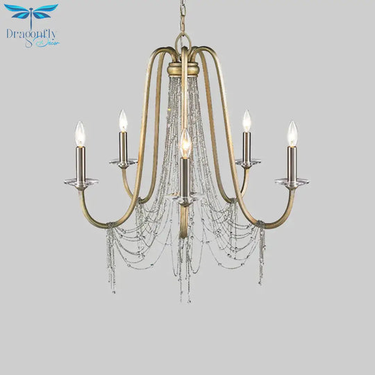 Nordic Starburst Hanging Chandelier Crystal 5 Bulbs Suspension Light In Gold For Living Room