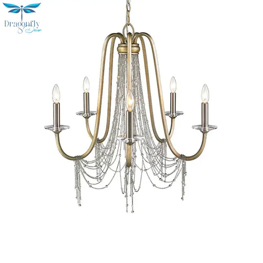 Nordic Starburst Hanging Chandelier Crystal 5 Bulbs Suspension Light In Gold For Living Room