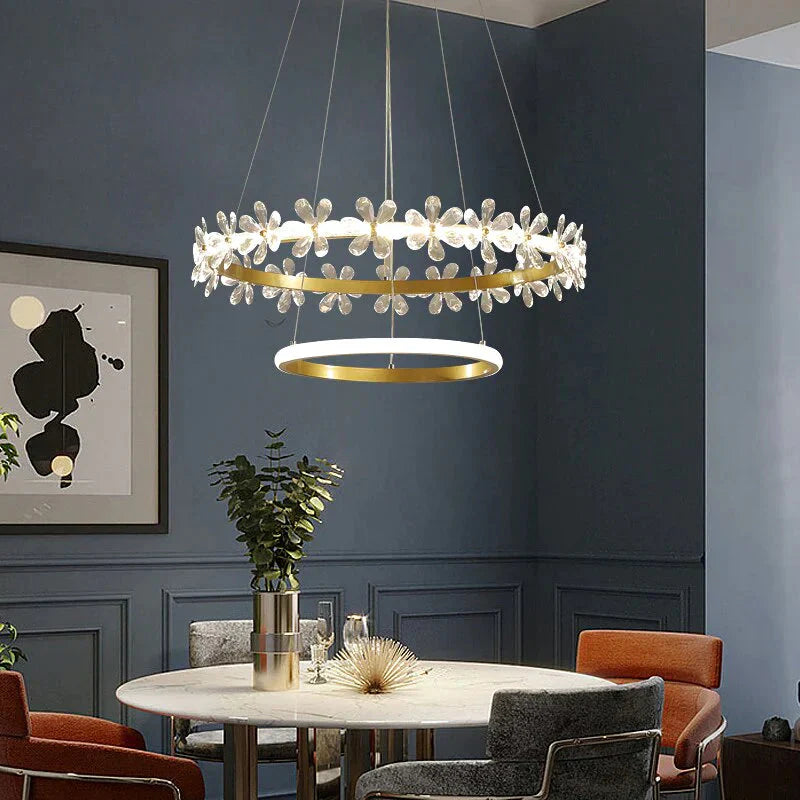 Nordic Style Crown Crystal Flower Pendant Light Pendant