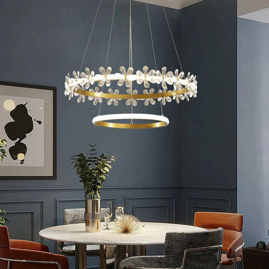 Nordic Style Crown Crystal Flower Pendant Light Pendant