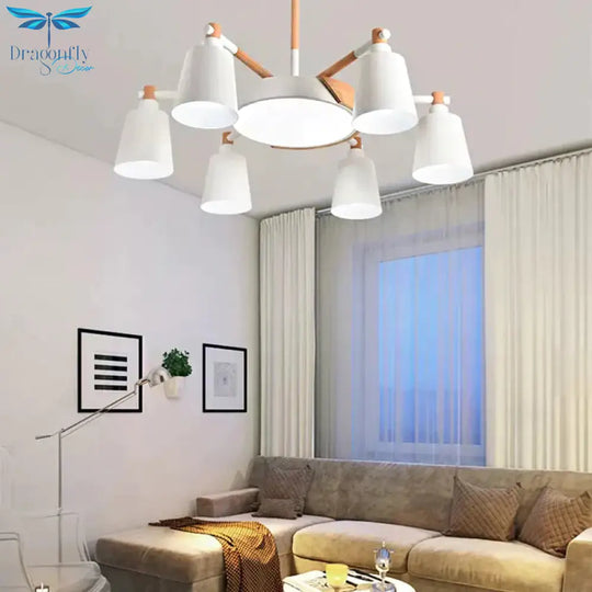 Nordic Stylish Bucket Hanging Light Metal 7 Heads White Chandelier For Bedroom