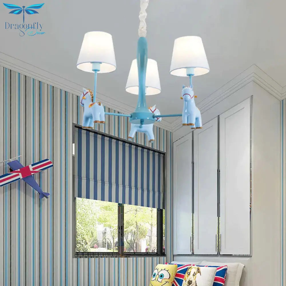 Nordic Tapered Shade Hanging Ceiling Lamp With Horse Fabric Chandelier For Living Room