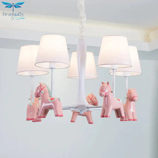 Nordic Tapered Shade Hanging Ceiling Lamp With Horse Fabric Chandelier For Living Room