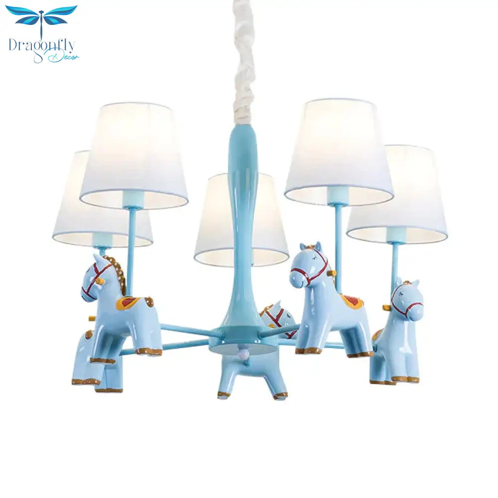 Nordic Tapered Shade Hanging Ceiling Lamp With Horse Fabric Chandelier For Living Room