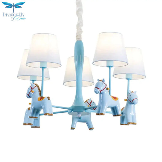 Nordic Tapered Shade Hanging Ceiling Lamp With Horse Fabric Chandelier For Living Room