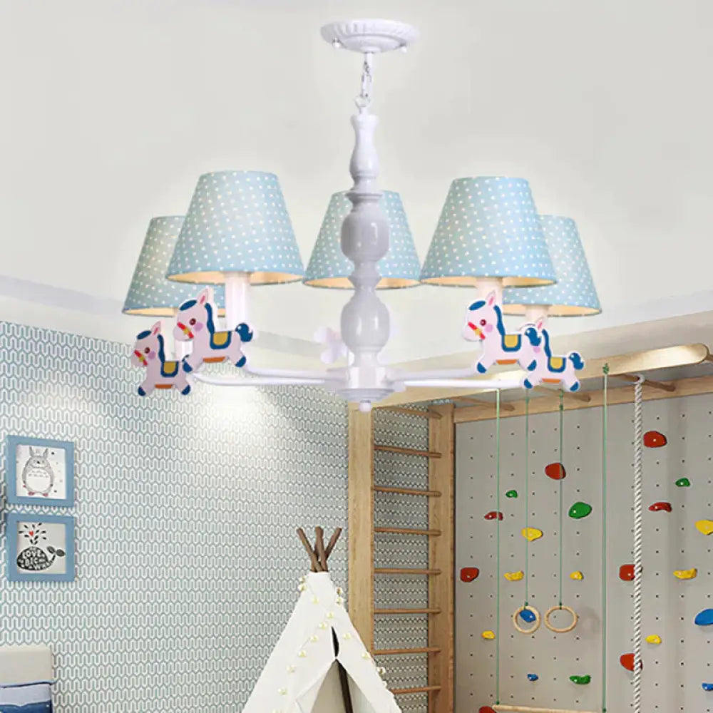 Nordic Tapered Shade Hanging Chandelier Fabric Lights For Living Room 5 / Blue