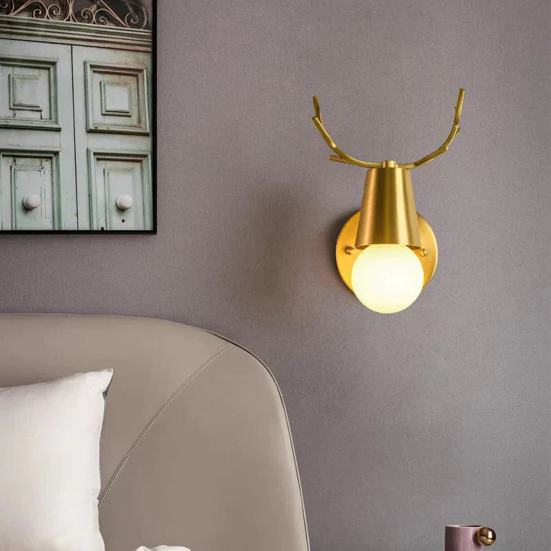 Nordic Wall Lamp Copper Antler Living Room Tv Background Creative Decoration Deer Children’s