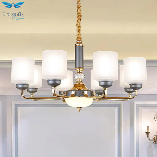 Null 6/8/12 Bulbs Chandelier Light Fixture Rural Cream Glass Cylindrical Pendulum For Bedroom