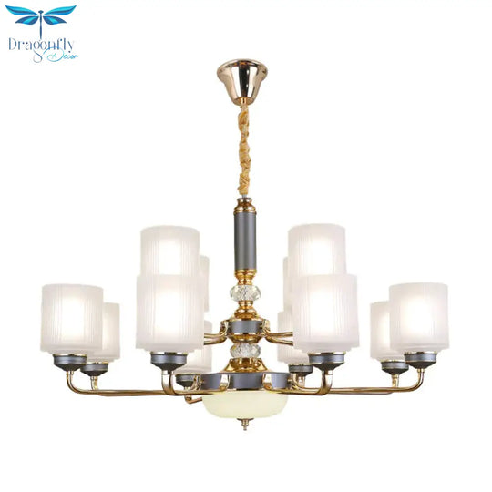 Null 6/8/12 Bulbs Chandelier Light Fixture Rural Cream Glass Cylindrical Pendulum For Bedroom