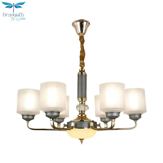 Null 6/8/12 Bulbs Chandelier Light Fixture Rural Cream Glass Cylindrical Pendulum For Bedroom