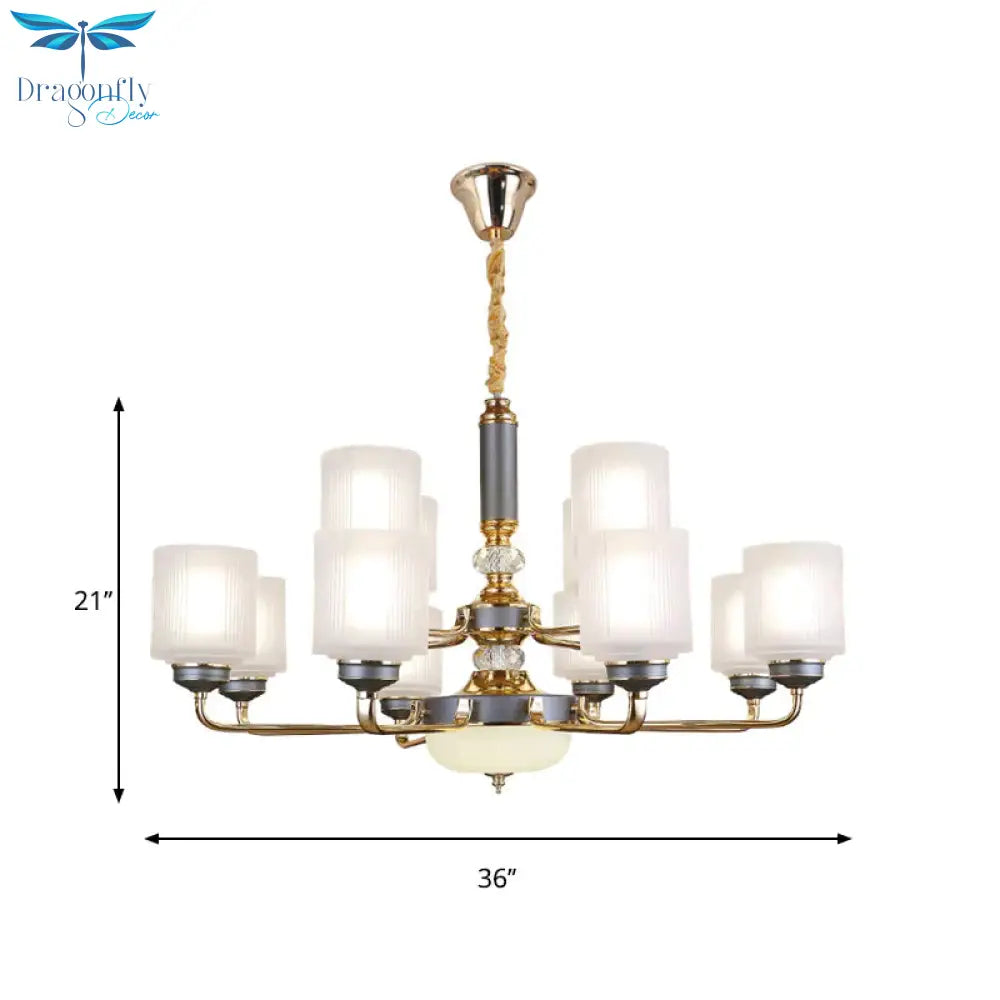 Null 6/8/12 Bulbs Chandelier Light Fixture Rural Cream Glass Cylindrical Pendulum For Bedroom