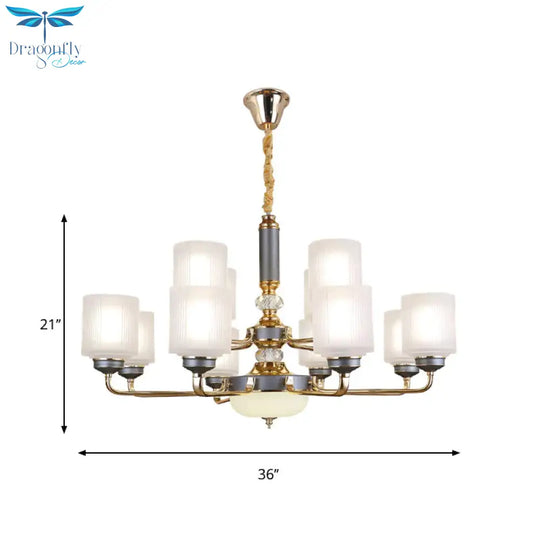 Null 6/8/12 Bulbs Chandelier Light Fixture Rural Cream Glass Cylindrical Pendulum For Bedroom