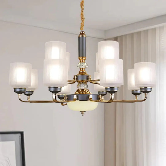Null 6/8/12 Bulbs Chandelier Light Fixture Rural Cream Glass Cylindrical Pendulum For Bedroom 12 /
