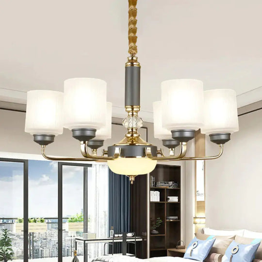Null 6/8/12 Bulbs Chandelier Light Fixture Rural Cream Glass Cylindrical Pendulum For Bedroom 6 /