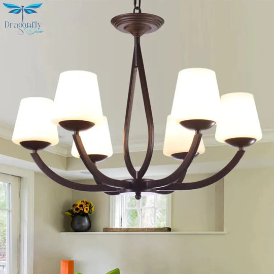 Opal Glass Black Chandelier Light Cone 3/6/8 Heads Traditionalism Ceiling Pendant For Living Room