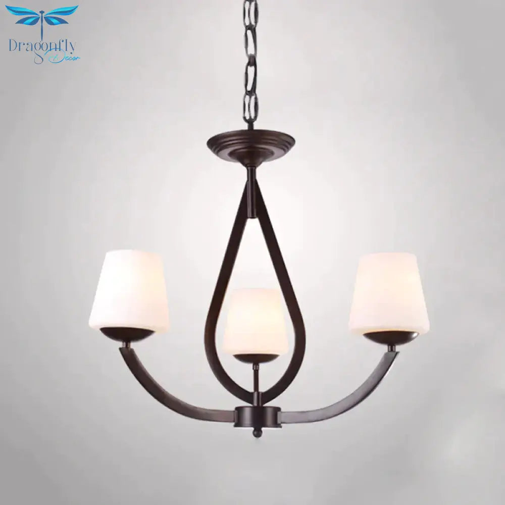 Opal Glass Black Chandelier Light Cone 3/6/8 Heads Traditionalism Ceiling Pendant For Living Room