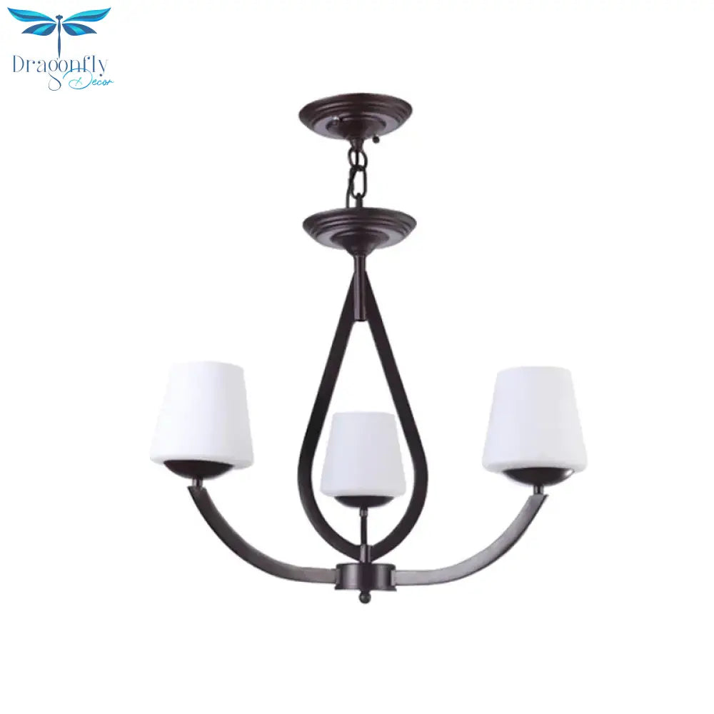 Opal Glass Black Chandelier Light Cone 3/6/8 Heads Traditionalism Ceiling Pendant For Living Room