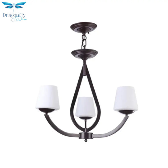 Opal Glass Black Chandelier Light Cone 3/6/8 Heads Traditionalism Ceiling Pendant For Living Room